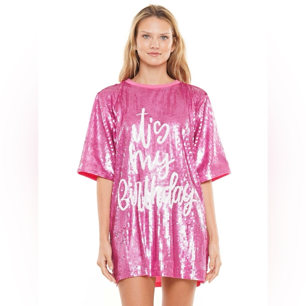 It's My Birthday Sequin T-Shirt Party Dress - Picture 2 of 3